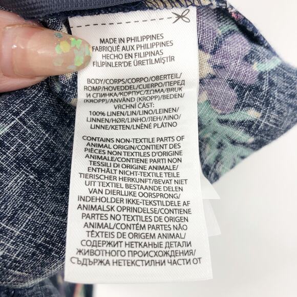 POLO RALPH LAUREN Blouse Sz 18 Linen Puff Sleeve Floral Print Navy Blue - Picture 9 of 12